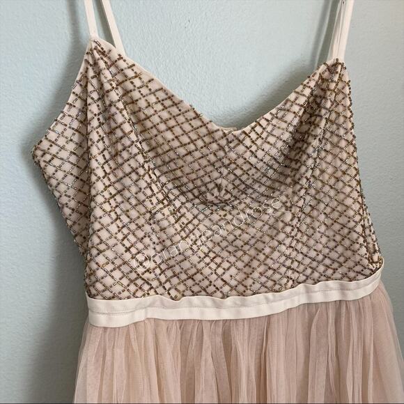 NWT Needle & Thread Nude Blush Pink beaded Top Tulle Empire Waist Maxi Dress 10 - Picture 11 of 12